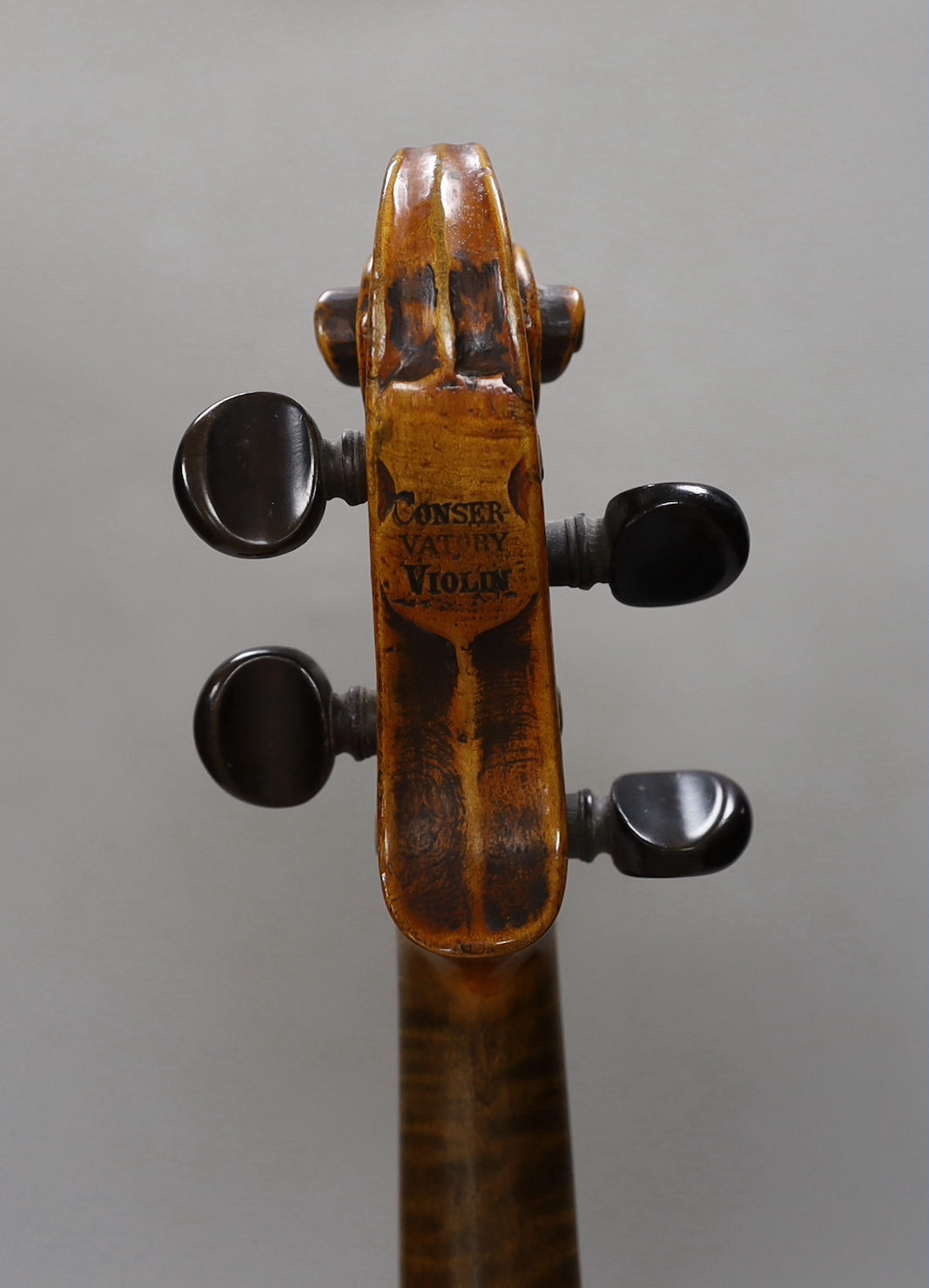 A Vuillaume violin with a bow, in case, back measures 36cm excl button